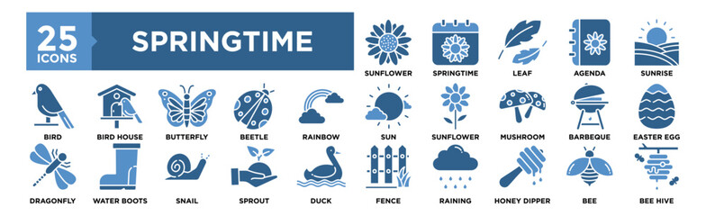 Springtime icon collection set. Containing design nature, background, plant, flower, blossom, spring, summer © Icon Set