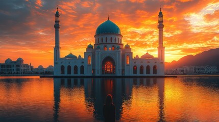Fototapeta premium Sunrise Mosque Reflection Peaceful Travel Serenity