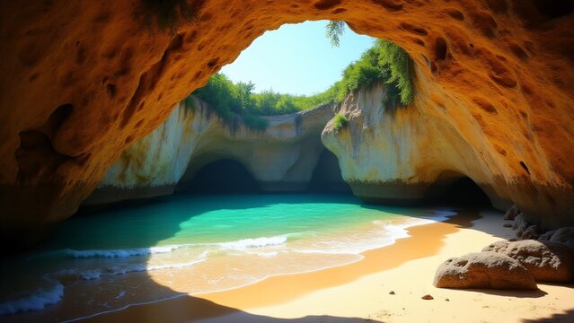 Playa del Amor in Mexico is a hidden gem within a natural cave—golden sands, turquoise waters, and lush surroundings make it a magical and secluded escape.