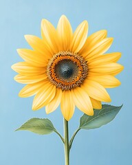 Naklejka premium Vibrant Yellow Sunflower in Full Bloom against a Serene Blue Background