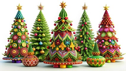 Fototapeta premium Festive AI art: Stylish Christmas tree designs, unique patterns.