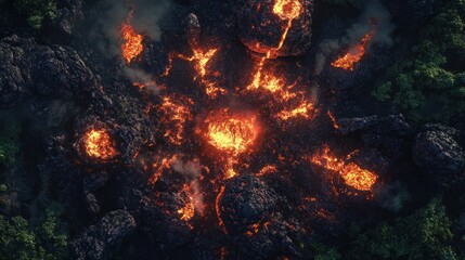 Fototapeta premium Aerial View of Volcanic Eruption: A Fiery Inferno in the Night
