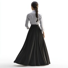 Fototapeta premium Woman in White Blouse and Long Black Pleated Skirt