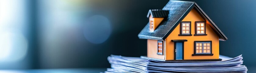 Fototapeta premium loan property qualification concept. Miniature house on a wooden surface