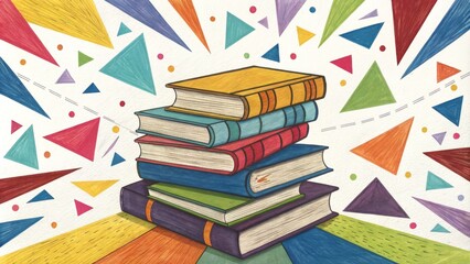Colorful Book Stack Illustration Geometric Abstract Background, Colored Pencil, Education, Knowledge Education, Bookstack