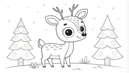 Naklejka premium Cute Reindeer Coloring Page Line Art, Winter Scene, Animal Illustration, Christmas Design coloring page, reindeer