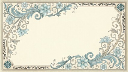 Floral Frame Art Nouveau Design, Blue and Beige Palette, Decorative Border, Vintage Illustration Art Nouveau, Frame Design