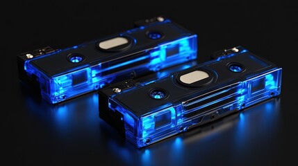 Blue and Black Audio Cassettes on an Black Background 
