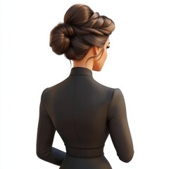 Elegant Woman Back View Sophisticated Hairstyle Black Dress