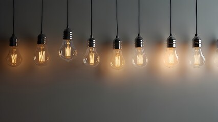 Light bulbs over white wall background Generative AI

