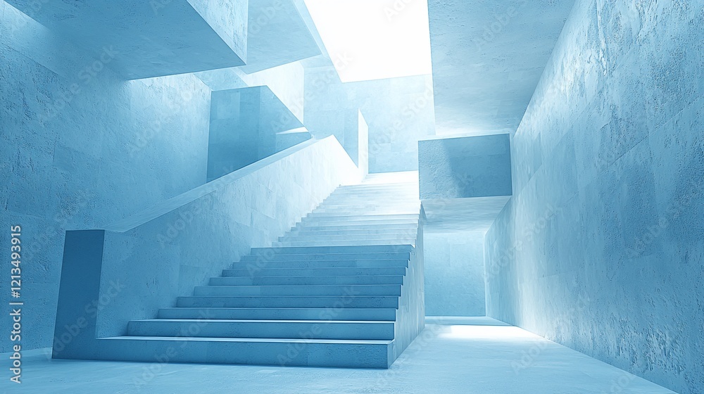 Poster abstract blue concrete stairs in modern architecture.