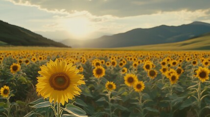 Obraz premium sunflower field in the mountains