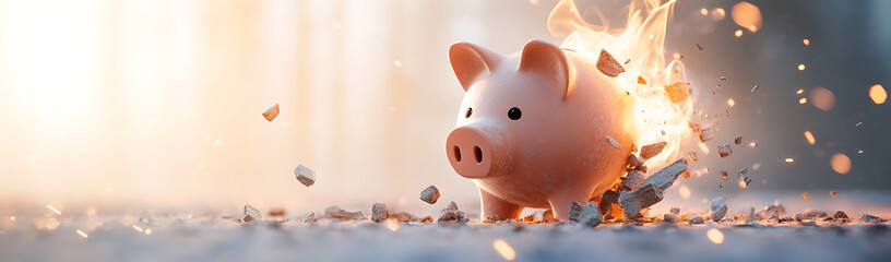 Burning Piggy Bank: Symbol of Financial Crisis and Loss
