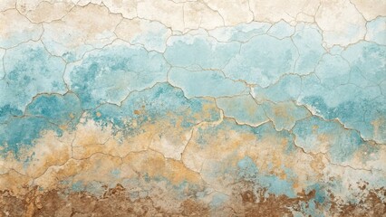 Fototapeta premium Cracked Wall Texture Beige, Teal, Brown Abstract Background, Wall, Texture Background texture, Crack texture
