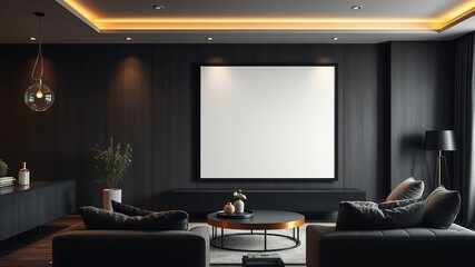 Minimalist Dark Modern Living Room Poster Mockup