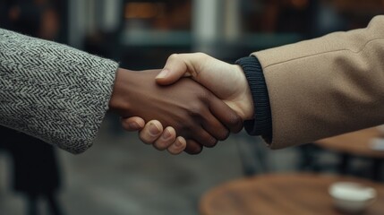 A close-up of a handshake between two people at the end of a meeting, with one person expressing thanks, symbolizing gratitude and professionalism in the workplace