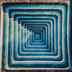 Abstract Blue Maze  Geometric Pattern  Aerial View  Square  Depth  Illusion  Nested Square