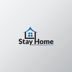Stay home neon style concept and house symbol vector illustration