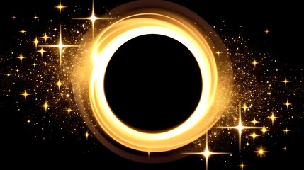 Fototapeta premium Golden glowing circle frame with stars.