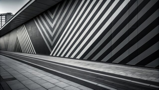 Fototapeta Monochrome Cityscape Diagonal Stripes, Pavement Composition, Architectural Design, Black and White Photography Urban Design, Street Art