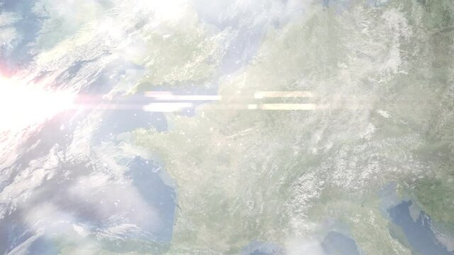 Earth zoom in from space and focus on Rueil Malmaison, France. Background for travel blog or intro. Satellite view. 3D style animation. Images from NASA.