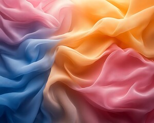 Obraz premium Soft pastel chiffon fabric in blue, orange, and pink hues.