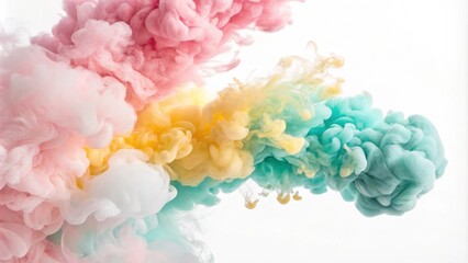 Fototapeta premium Pastel Ink Cloud Abstract Pink, Yellow, Teal Swirls, Fluid Art, Color Burst Ink art, abstract photography