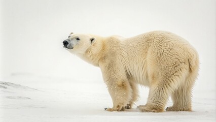 Fototapeta na wymiar Polar Bear in Winter Wonderland Side Profile, White Background, Arctic Wildlife, Polar Bear Photography Arctic wildlife, Polar Bear Photography