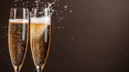 Champagne flutes clinking, celebration, dark background, festive