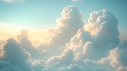 Golden sunrise above fluffy cumulus clouds.