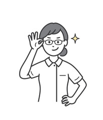 眼鏡を上げてニヤリと笑い自信を見せる若い女性看護師
