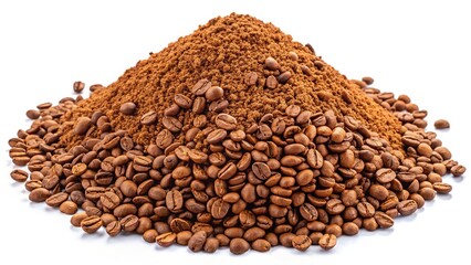 Panoramic shot of isolated freeze-dried Arabica coffee beans.