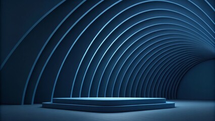 Naklejka premium Abstract Blue Archway Platform, 3D Render, Minimalist Design, Dark Blue Background, Product Display 3D rendering, product showcase
