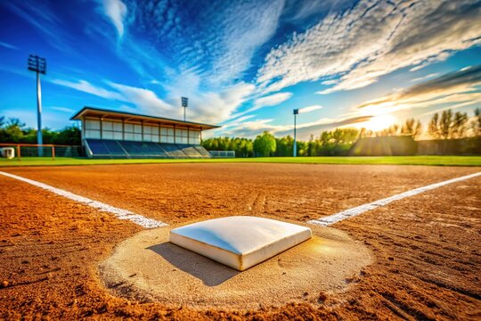 Perspective view of a baseball stadium's first base.