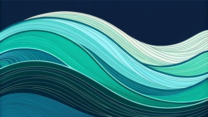Fototapeta premium Abstract Teal Wave Composition Line Art Ocean Design, Abstract art, Ocean wave Abstract art, ocean design