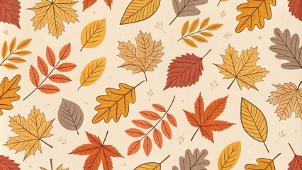 Fototapeta premium Autumn Leaves Pattern Beige Background,Fall Foliage Illustration,Seamless Design Autumn,Fall Leaves