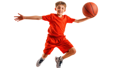 Young Boy Action Shot Playing Basketball Dynamic Pose Sport Energy Active
