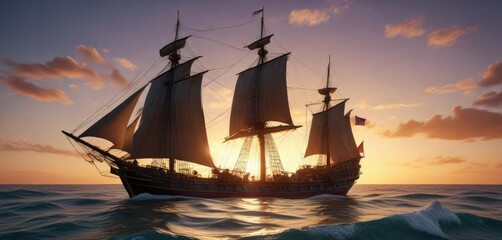 Century caravel with mast raised high on the shore , nautical, century, ship