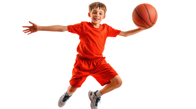 Young Boy Action Shot Playing Basketball Dynamic Pose Sport Energy Active