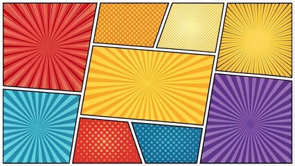 Obraz premium Comic Book Panel Composition Radial and Dotted Patterns, Pop Art Design, Superhero Background Comic Book, Pop Art