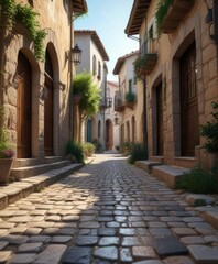 Obraz premium Charming cobblestone street in Mediterranean village, travel, charming, slideshow