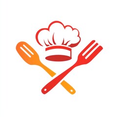 Chef hat logo with crossed utensils, culinary design