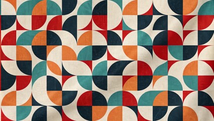 Mid-Century Modern Geometric Abstract Art Circular and Square Composition on Textured Canvas, Mid Century Modern, Geometric Pattern Mid Century Modern, Abstract Art