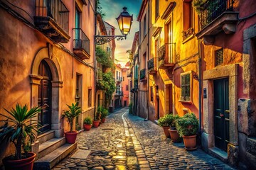 Fototapeta premium Sardinia's Cagliari: vintage alleyways, AI-enhanced photography.