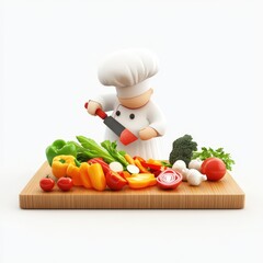 Cartoon Chef Preparing Colorful Vegetables on a Cutting Board