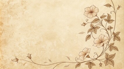 Vintage Floral Composition Sepia Line Art Flowers on Antique Parchment Background, Floral Design, Antique Paper Floral Illustration, Botanical Art