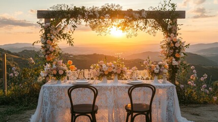 Romantic Sunset Wedding Table Setting in Tuscany