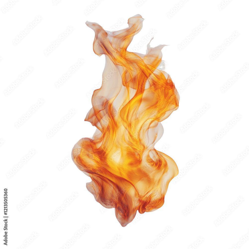 Poster an abstract image depicting a swirling orange flame resembling a flowing fabric against a plain whit