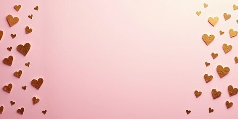 Obraz premium happy valentine's day poster,card,banner. A pastel pink background with gold foil heart patterns and an empty center for text.