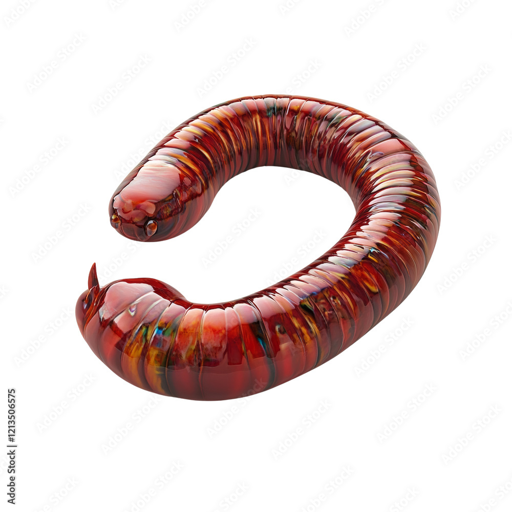 Poster A lustrous red glass sculpture shaped like a circle with a segmented texture is displayed against a black background.